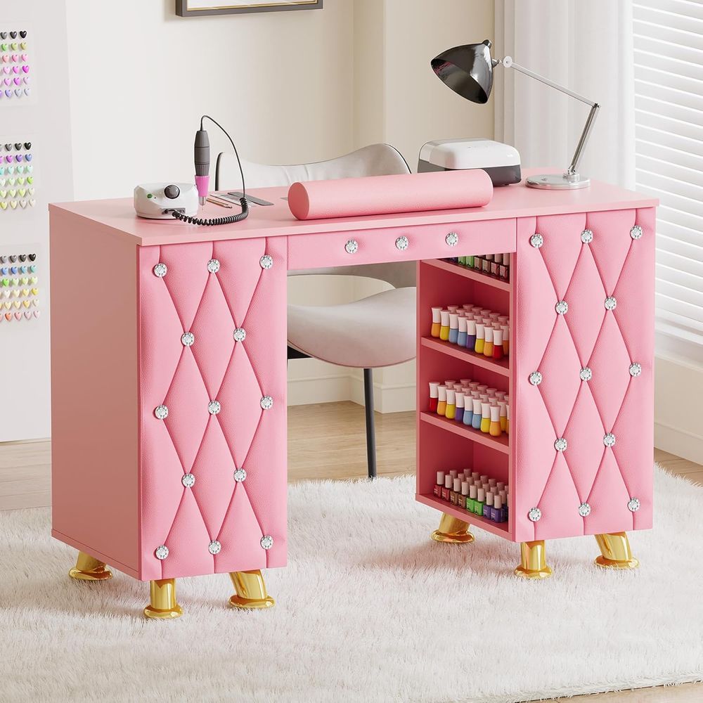 Manicure Table Nail Desk w/Dus - Leather Desk Pad 评论和价格