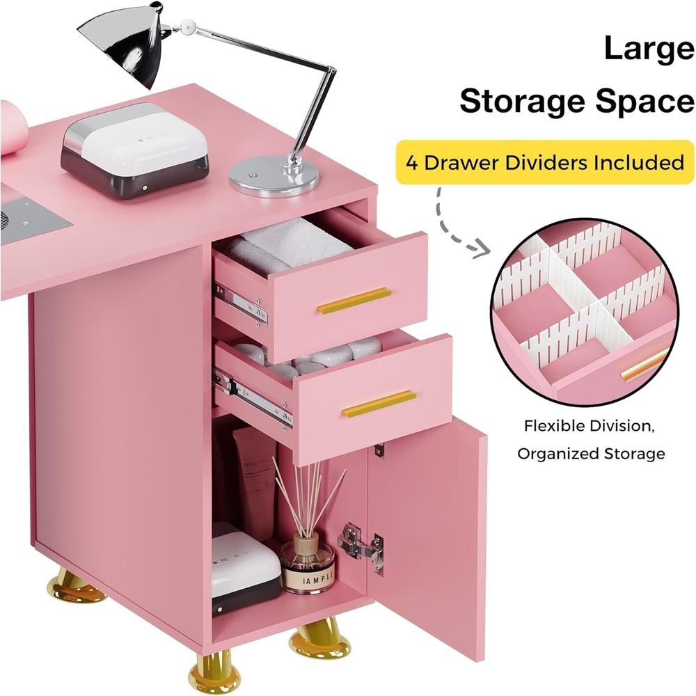 Manicure Table Nail Desk w/Dus - Leather Desk Pad 评论和价格
